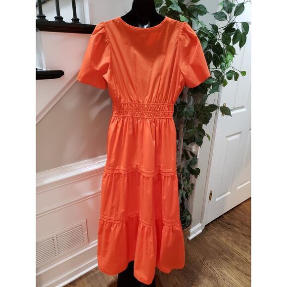 STACCATO Women's Orange Pleated Button Front Short Sleeve Long Maxi Dress Medium - Picture 2 of 16